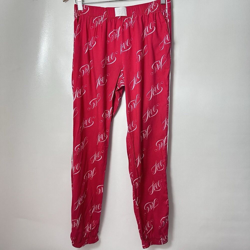 Victoria's Secret Pajama Pants Womens Flannel Red Love Script Print Lounge XS